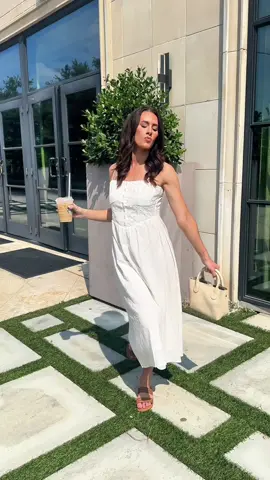 Classic Summer Girl Fit with coffee in hand 😆☀️  Link in bio to shop my fit on my LTK!  #summerdress #heartloom #SummerFit #mididress #sundress #linendress  @Heartloom @portlandleather | TOTE BAGS 