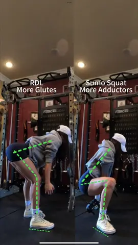 Dumbbell RDL vs Sumo squat know the differences, more glutes versus more adductors #gluteworkout #gymrat #gymgirl #gymtips #rdl #squat #fyp#gymmotivation #legday 