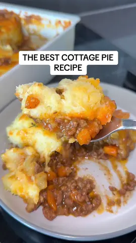 Forgot the peas but pls add and try the BEST Cottage Pie recipe: (Serves 5-6) - 1kg beef mince - 1 TBSP olive oil - 2 onions  - 6 cloves garlic - 2 carrots  - 1 cup peas - 1 TBSP fresh thyme - 1 pack cottage pie mix  - 2 beef stock cubes  - 1 TBSP ketchup - 1 TBSP Worcesters sauce  - 2 TBSP gravy granules - 1 cup water (add more if desired) - 10 medium potatoes - Knob of butter / as much as you like - Splash of milk - Salt  - Pepper - Cheddar cheese 1. In a large pan add oil, onion, garlic and carrots, cook for a few minutes until just softened 2. Add in beef mince and season with salt and pepper, cook until browned  3. Add the cottage pie mix, stock cubes, thyme, ketchup, gravy granules, Worcester’s sauce and water. Simmer until desired thickness (20 mins) add salt and pepper to taste 4. Peel and boil potatoes for 15 mins or until cooked. Drain and mash, add butter and milk and season well with salt and pepper 5. Add the mince to a large baking dish and top with mashed potatoes, smooth over with a spoon and cover with cheddar cheese  6. Bake at 200C for 30 minutes until golden  #fyp #Foodie #Recipe #cottagepie #dinner #DinnerIdeas #beef #uktiktok #EasyRecipe #budgetmeals #FoodTok #cooking 