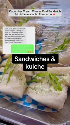 Cream cheese cucumber sandwich and kulche. Please DM on instagram for all orders and inquiries. Intagram link available in bio 🥰 #yeg #fyp #yegfood #edmontonfood #yegsnacks #sandwich #kulche #edmontonfood #homemadefood #indiansnacks #indiancooking #indiantiktok #tiffinservice #catering #vegetarianfood #homecooking 