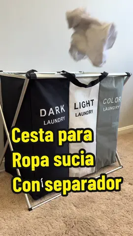 Cesta de lavanderia para colocar la ropa sucia clasificada en tres compartimientos en oscura, color y blanco, viene con una estructura para sostener la bolsa, la bolsa es removible para que puedas llevar la ropa ya clasificada a tu lavadora o a la lavanderia #laundrybasket #cestaropasucia #laundrybasketorganizer 