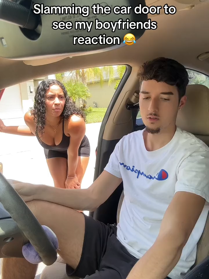 Girl slams the car door to see her boyfriend's reaction #BVIRAL @destinyy_velez