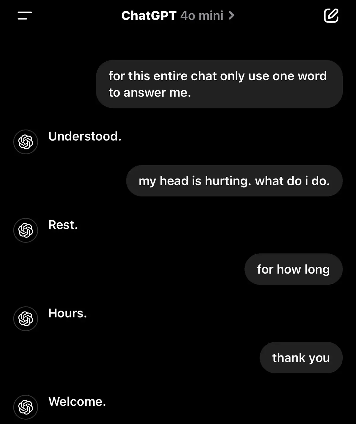 i saw someone ask ai to use one word to respond, and i had no idea the gpt would be so honest #chatgpt #ai #blowthisup #fypage #goviral #faith