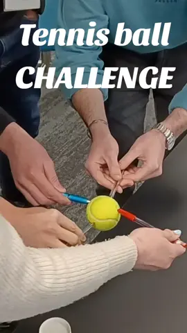 Tennis ball challenge! Carry the ball in a team of 4 for 2 metres using only the tip of a pen #teamchallenge #teambuilding 
