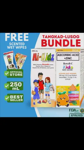 ₱539.00 Vitamins Tangkad-Lusog Bundle 250mL with Free 2 Bewell Wet wipes Bewell-C Kids and Hi-Kidz Combination of Vitamins and Mineral in Syrup Form #moreviews #fypシ゚viral #productpromoters 