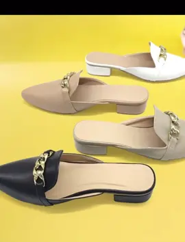 1 inch Pointed Toe with Gold chain Embellishment at Vamp in closed Toe/Mules Heels (Narrow fit) #dollshoes #pointedshoes #fypシ #koreanshoes #foryoupage 
