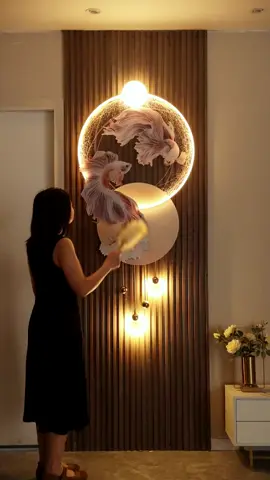 Tranh Song Ngư vọng nguyệt #tranhtreotuong #tranhdenled #tranhdecor #tranhphongthuy 