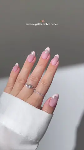 🩰✨ very demure, very mindful, very considerate 🙂‍↕️ *products you might need to recreate this look are linked on my amzn in the bio / glitter from @ICEGEL 1502 _____ *affiliate #pinknails #glitternails #nails #nailart #summernails #nailinspo #nudenails #fallnails ombre gradient , almond nails, nail art tutorial, french nails, shiny sparkly nails classy simple elegant timeless nails #demure 