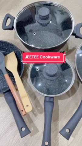 JEETEE Cookware ❤️ Almost 4 months using this for our small family and I am satisfied customer 👏🏻 Link dia Bio @ comment! The Package Includes ● 9PCS ● 24 cm frying pan  ● 16 cm milk pan  ● 28 cm deep frypan ● 24cm pot  ● 3x Lid ● 1 x Spatula  ● 1 x Ladle Material: Classic Granite Stone               #homedecor #malaysiahomedecor #whitehome #smallhousedesign #fyp #foryou #cookware #jeeteecookware #cooking #cookingtiktok #cookwaremurah #houseoftiktok #kitcheninspo #asmr #unboxing 