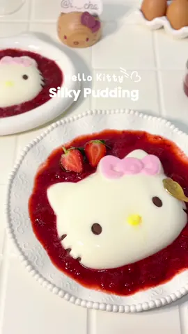 ༘˚⋆𐙚 hello kitty silky pudding ｡⋆𖦹.✧˚ bikin pudding jiggly kayak gini cuma perlu 2 bahan doang! dijamin anti gagal & pasti enakk👀 biar hasilnya jiggly & lembut gini wajib pake silky pudding dari @momsrecipe_silkypudding , kalian bs beli puddingnya di minimarket / supermarket terdekat  yaa🛒 ib: 狗白okk 📝ingredients: 155gr mom’s recipe silky pudding rasa leci + 700ml air strawberry compote: 250gr stroberi, 40gr gula pasir, 1sdt lemon juice — @i._.cha  ❕please do not repost my videos without permission.  #homecafe #homecafé #homecooking #homebaking #homebaker #cookathone #cutefood #hellokitty #sanrio #pudding
