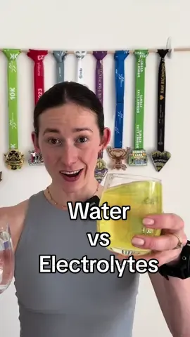 Electrolytes are getting a lot of air time at the moment. But what’s the difference between drinking a glass of water and a glass of electrolytes? Are electrolytes the magic answer? Your sweat tastes salty because you’re losing mainly sodium but also some chloride and other electrolytes.  Human bodies are roughly 60% water, and this sits inside your cells. When you sweat and your body is losing water, these cells essentially start to shrink a little bit. Your body is super smart and uses electrolyte levels to balance this, by moving salts in and out of your cells, excreting them in sweat, it is trying to balance your levels in order to keep your cells in a range where they are happy.  When the cells volume decrease reaches a certain level, that triggers your thirst response- the ‘omg give me a glass of water right now’ feeling.  When you drink a normal glass of water, this moves into cells by osmosis, a process driven by the solute concentrations across the cell membranes.  When you drink an electrolyte solution, this causes an enhanced water absorption into the cells due to the presence of sodium and potassium.  So the key difference is the speed and efficiency of hydration- electrolyte solutions generally absorb more quickly. They help maintain the fluid balance by preventing excess water from leaving cells and they also play a key role in preventing Hyponatremia. There is such thing as drinking too much water and it’s more dangerous than being dehydrated.   The key take aways are that electrolyte drinks are a really useful tool for exercisers. Drinking one before, during or after exercise will help your body cope with the demands you are putting on it. But if you are eating a healthy and balanced diet, you will have enough of them from there!  The benefit is coming from how it helps your body absorb the water you are taking on board.  At the end of the day, your thirst is the most important thing to listen to but a glass of electrolytes after a sweaty session is a great option.  #Running #marathontraining #runner #runningtips  #beginnerrunner #nutrition #womenshealth #sportsscience 