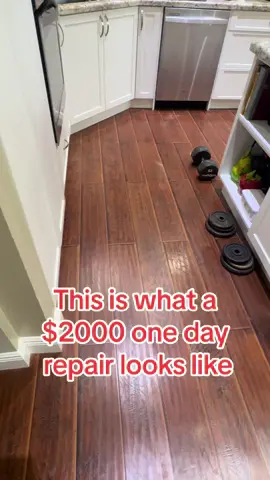 Laminate floor repair in the center of a kitchen because of water from under the floor #laminateflooring #flooring #repair #satisfying #makingmoney #FYP 