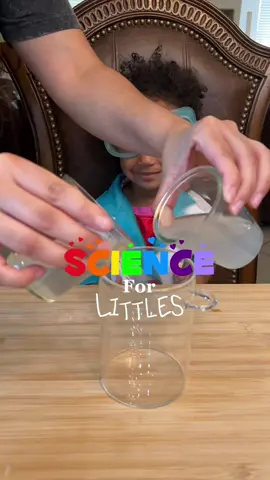 Iodine Clock Reaction 😮  Such a cool experiment, her reaction was the best 😂  Instructions for solution A:  - crush 2  1000mg Vitamin C tablets  - to a beaker/cup add 30ml water with the crushed tablets, filter the solution with coffee filter - add 25ml of iodine to solution - label beaker A, set aside  Instructions for solution B:  - to a beaker/cup add 30ml water and 1/4 tsp of corn starch, mix  - solution will be milky so heat over stove until it becomes clear - add 60ml of hydrogen peroxide to solution  - label beaker/cup B  Once both solutions are ready, warm them up on stove on low. This will ensure the reaction is super quick.  Once they’re warm enough, pour both solutions at the same time into a larger beaker/cup.  #scienceforlittles #scienceexperiment #scienceathome #scienceismagic #scienceexperiments 