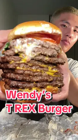 @Wendy’s Very Meaty. Very Demure T. Rex 9 patties Burger 🍔 🐄 from their Secret Menu~  #wendys #burger #secretmenu #trexburger #fastfoodhacks #verydemure #fyp #foryoupage #fypシ゚viral #mukbang #asmr #mukbangeatingshow #eatingshow #eatingasmr #asmreating #eatingsounds #asmrfood #messyeating #bigbites 