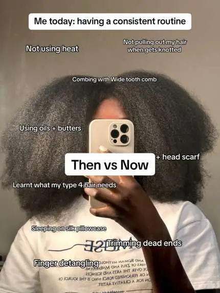 Love how healthier my hair is now😍 Times flies when you stay consistent ✨ #hairtok #hairguru #blackgirltiktok #4chairtiktok #type4hair #consistancy #thenvsnow #hairroutine #naturalhair #naturalhairjourney #naturalhairjourney #blackgirlstruggles #naturalhairproblems #ugcniambi 
