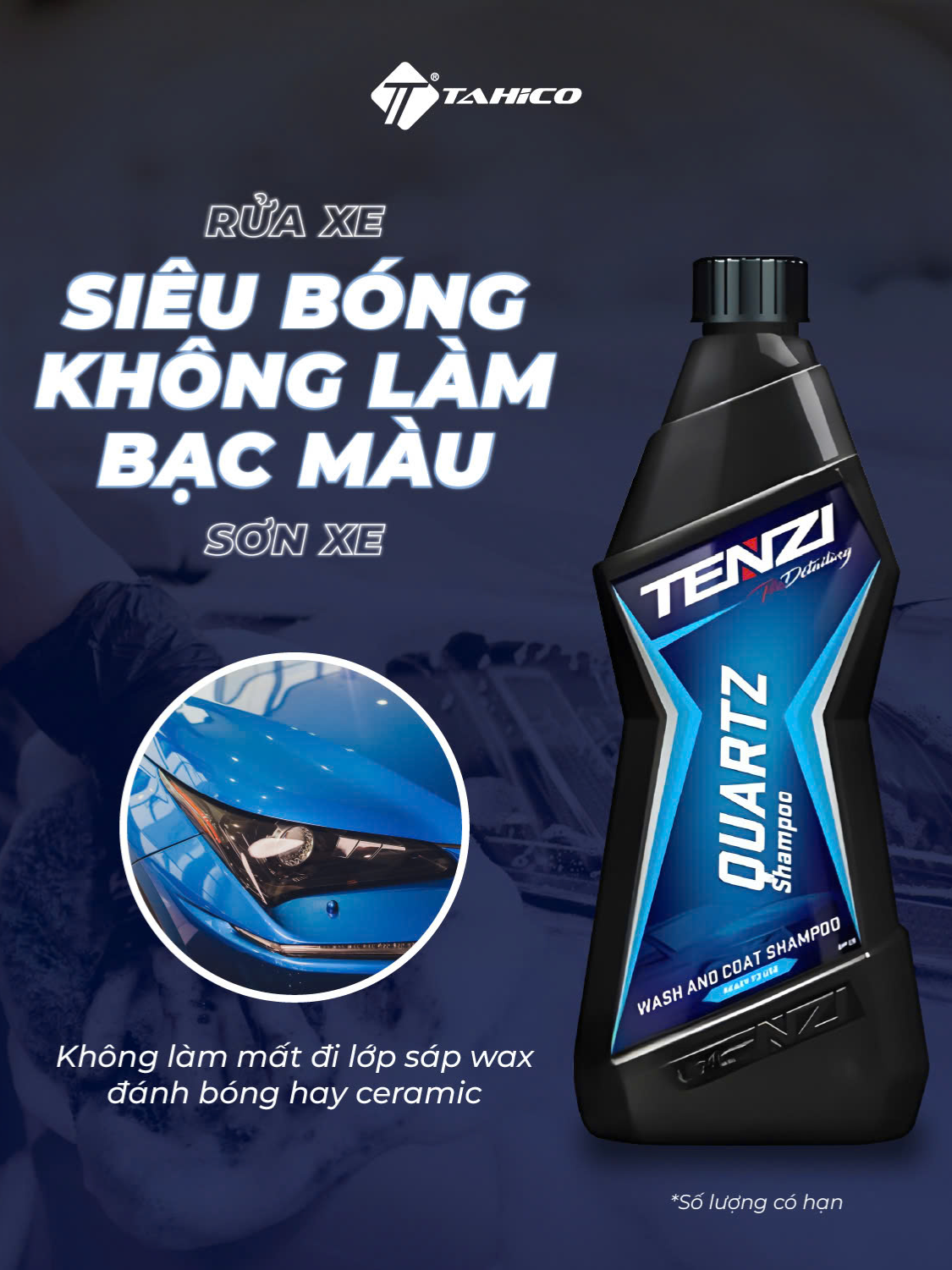 Dung dịch rửa xe có chạm Nano siêu bóng Tenzi - Quartz Shampoo là dung dịch rửa xe an toàn khi sử dụng, không chứa thành phần độc hại, hạn chế bám bụi và chất bẩn. Vừa làm sạch bóng vừa phủ bảo vệ sơn xe chỉ sau 1 lần rửa! #TahicoEquipment #Tahico #dungdichruaxe #ruabongxe #detailing #ruaxecocham #chamsocxe #ruaxetainha