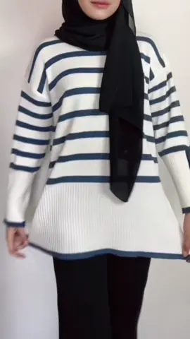 Tryon Outer Inara Stripe varian denim💙  #kampungrajutanbandung #krb #blouserajut #hijaboutfit 
