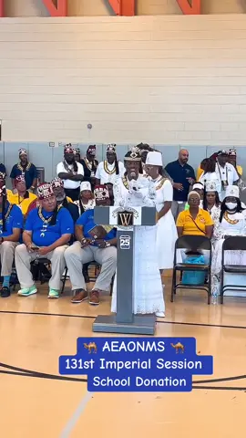 The Imperial Commandress, Dr. Karen Wright Chisolm, speaks to the kids at Phyllis Wheatley Community School after making a donation. #AEAONMS #QLeach #ImperialSession2024 #communityservice #CommunityWork #SHRINERS #NOBLES #daughtersofimperialcourt #phylliswheatleycommunityschool 