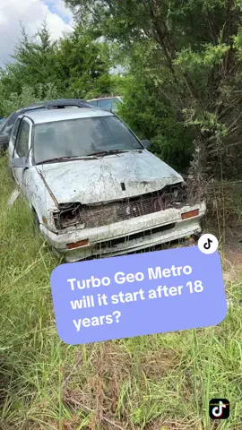 Factory Turbo Geo Metro will it run after 18 years? To clear up, this is a 1987 Chevy Sprint Turbo. In Japan, there was a car called the Suzuki Cultus, with the 1st generation ending in 1987, and starting gen 2 in 1988. This would be an imported 1st gen Cultus. In 1988, the whole 2nd gen was sold in the USA, and was known formally as - the Geo Metro, which only lasted 1 generation. I dont think there was ever a factory turbo Geo, but the rebadged Chevy Sprint and Pontiac Firefly equivalent could be ordered with a 1.0 Turbo 3 cylinder #geometro #weirdcars #1980s #geo #jdm #junkyard 