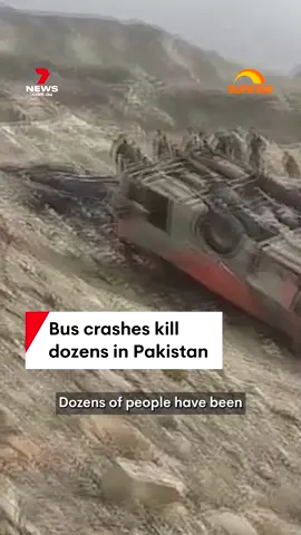 Dozens of people have died in Pakistan when two buses crashed into a ravine in separate incidents just hours apart. #buscrash #bus #accident #roadcrash #Pakistan #7NEWS
