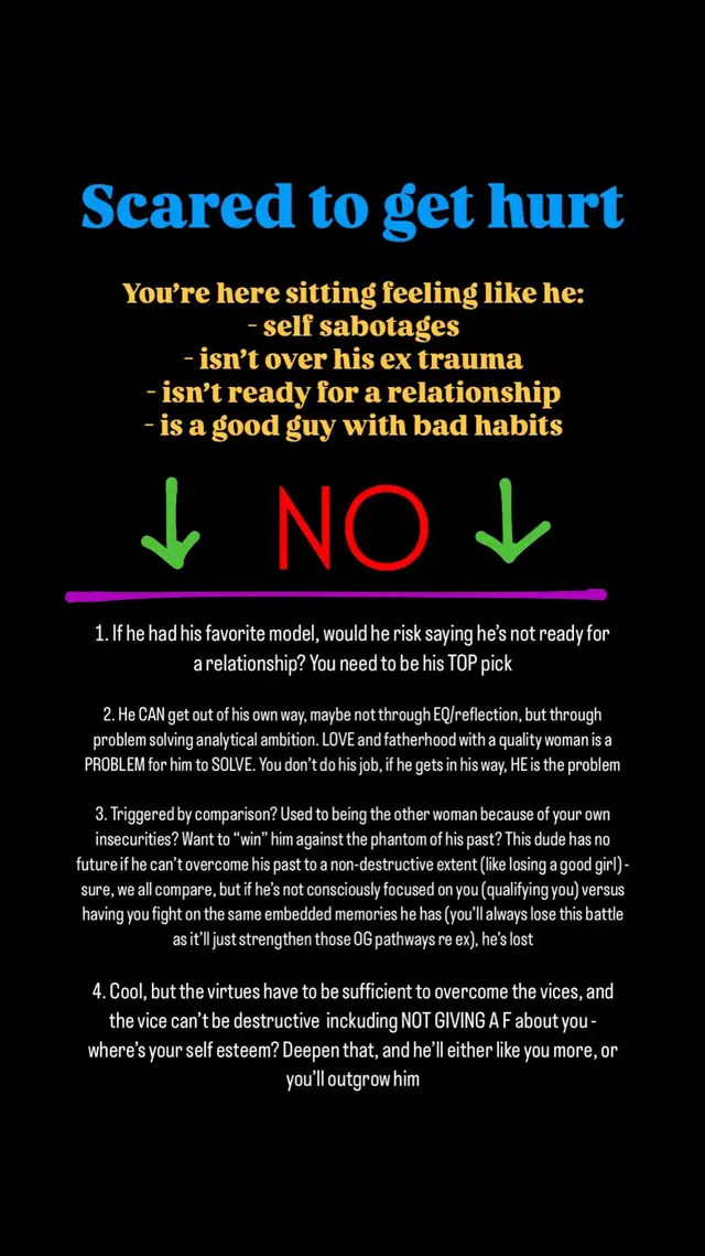 No means no. He’s scared to get hurt? We all are. He must overcome. #foryou #dating #datingadvice #Relationship #relationshipadvice #feminineenergy 