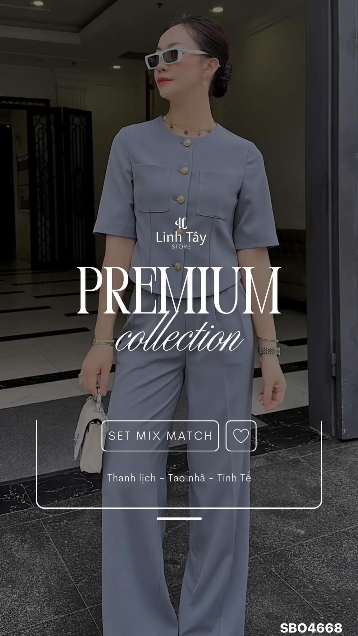 Set màu xanh ghi thanh lịch và tối giản nhưng năng động và chuyên nghiệp, gấp đôi tự tin và thành công cho các chị em của Linh  #Linhtaystore #setbocaocap #SBO4668