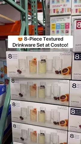 😍 This 8-Piece drinkware set comes in 4 color options, all of which are SO nice! These 13oz. cups are dishwasher safe and also feature a beaded design! ($29.99) #costco #drinkware #costcofinds 