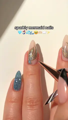 sparkly mermaid nails! 🩵🧜🏼‍♀️💦✨ i’m not ready to let the summer nail designs go just yet, so here is a very sparkly & summer-y mermaid tail mani just for you! <3 — using: • @kiaraskynails  diamond fX gel polish “So Into Blue” 🩵 gold painting gel “Good as Gold” ✨ glossy gel top coat  (use my code PAULAR10 for 10% off! 💸) #mermaidnails #nailinspo #summernails #nailart #nailarttutorial #naildesign #diynails #nails2inspire #kiaraskynails #kiaraskynailspr #fypシ゚ 