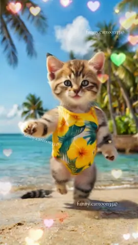 Cute funny kittens 😻😂 dancing on the beach 🌊☀️⭐️🐠 #cat #cutecat #catlover #catsoftiktok #dance #catdance 
