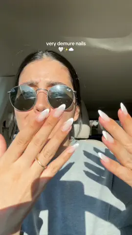 didn’t notice the filter until I was done lol 😂🤍 very demure nails 💅🏼 zeyyyyre fwench huh huh huh #nails #nailart #frenchnails #nailinspo #demurenails #verydemure #simplenails #funny #viral #fyp 