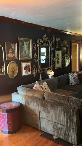 Gallery Wall reveal!! Love that the items I thrift may have once been here before 100 years ago 🥹#alt #maximalism #interiordesign #gothdecor #gothdesign #vintage #vintagevibes #cozyvibes #fallvibes #gallerywall #gallerywallinspo #moodydecor 