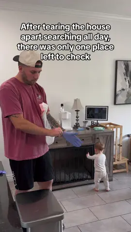 Did he do this? 🤨 #dadsoftiktok #father #comedy #husbandhumor #toddler #baby #fatherandson #relatable #fyp #garbage #clean #searching 