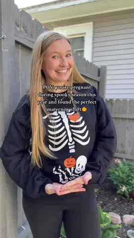Where are all my expecting mamas??🎃🖤💀 #maternityfashion #halloweenlook #maternityshirt #pregnantlife #spookyseason 