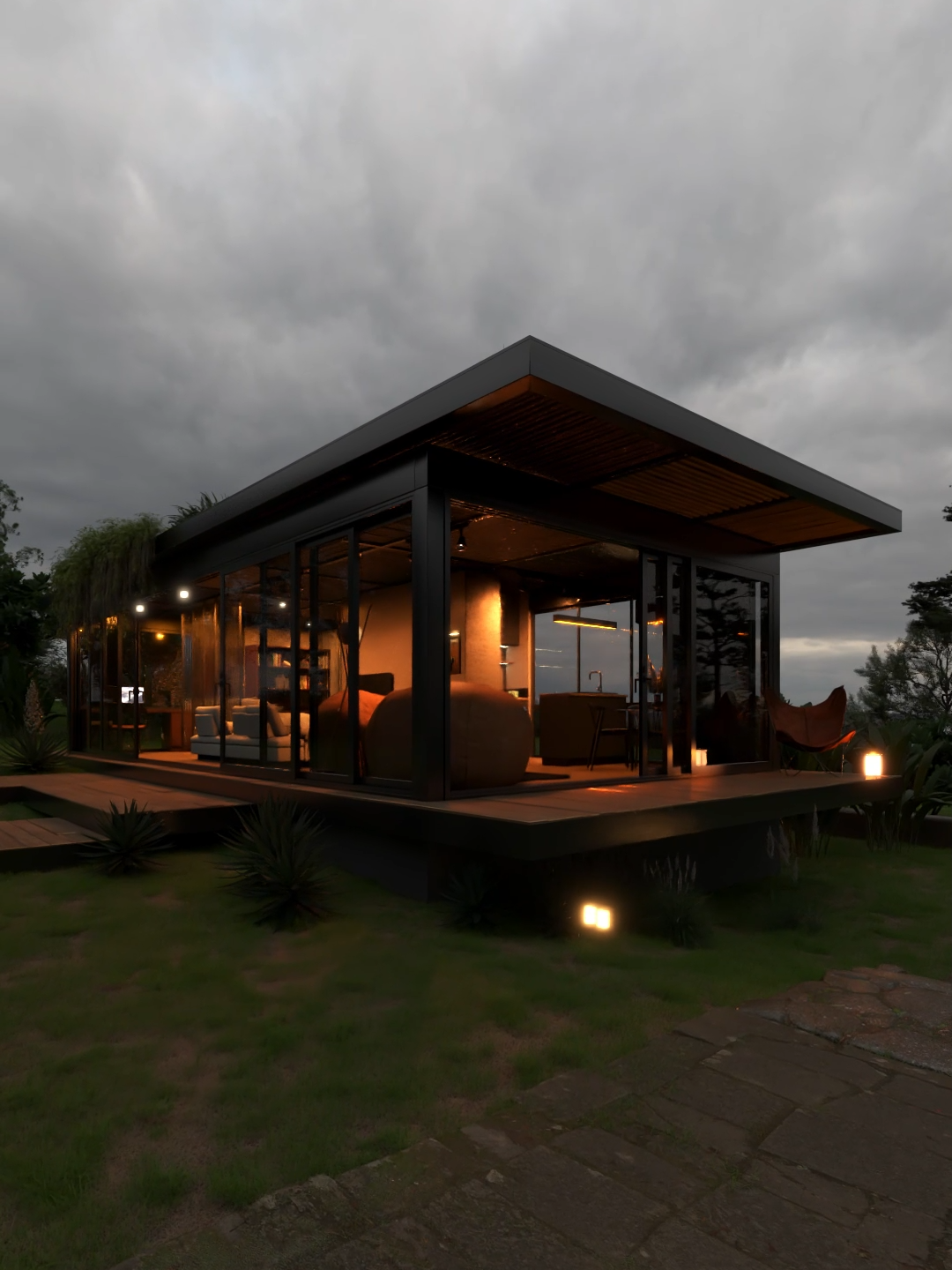 Projeto de Casa Pequena e Moderna Off Grid | 50m² com Estrutura Metálica, Vidro, Teto Verde e Elementos em Madeira. Projeto pensado para casas de temporada, ou Airbnb.  Esta é apenas uma prévia, siga o perfil para ver o vídeo completo que postarei em breve... • Quer uma casa de campo como essa? Acesse nosso site através do link da bio! • arquitetobrunomachado.com.br #casadecampo #plantabaixa #plantadecasadecampo #plantadecasa #casasimples #casapequena #casadesitio #casadefazenda #casarustica