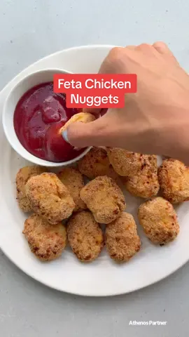 Have you tried making your own chicken nuggets? #AthenosPartner It’s super easy with chicken breasts, egg, breadcrumbs, spices and my secret ingredient - @athenosfeta cheese. 🙌 I used it to replace the usual milk and bread in chicken nuggets and it added that creaminess with a little tang without changing the texture. This is such a great way to add feta to more meals because #foodneedsfeta #AthenosFeta #fetachickennuggets #backtoschool INGREDIENTS 1 ½ pounds chicken breasts 1 egg ½ cup Athenos crumbled feta cheese 1 tablespoon ketchup 1 tablespoon mustard 1 teaspoon paprika 1 teaspoon garlic powder ½ teaspoon salt ½ teaspoon black pepper 1 cup breadcrumbs, divided Avocado oil spray, for cooking INSTRUCTIONS 1. In the bowl of a food processor, please the chicken breasts and process until it becomes ground. Add the egg, feta cheese, ketchup, mustard, paprika, garlic powder, salt, pepper and ½ cup of the breadcrumbs. Pulse a few times until just combined, being careful not to overwork the chicken.  2. Using a spring loaded cookie scoop, scoop about 1 ½ tablespoons of chicken and form into the shape of nuggets.  3. Place the remaining ½ cup breadcrumbs in a shallow bowl. Dip each nugget into the bread crumb mixture and place on a plate lined with parchment paper while making the rest. You should get 30-32 chicken nuggets. 4. Preheat the air fryer at 400˚F. Place half the chicken nuggets in the air fryer and spray with avocado oil spray. Air fry for 12-13 minutes, or until the breading is golden brown and the chicken is cooked through.  5. Let them cool for a few minutes before serving with your favorite dipping sauce!
