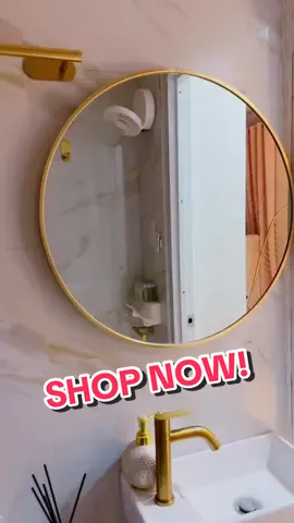 ‼️Budol Time‼️ Round gold mirror #tiktokshop #fyp #shopping #addtocart #shopnow #budolfinds #budolshopintiktok #gold #houseoftiktok #Home #bathroom #restroom #toilet 