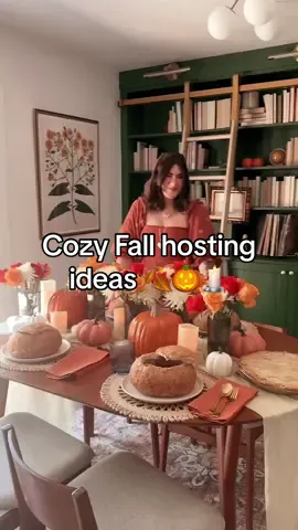 Cozy Fall hosting season is here and I put together this warm and autumnal tablescape featuring @Sam’s Club Member’s Mark finds! #SamsPartner From yummy apple caramel bars, cozy bread bowls and chicken pot pie, to floral centerpieces, Member’s Mark has everything you need to throw the coziest Fall dinner party! 🧡🎃✨  #MembersMark #SamsClub 