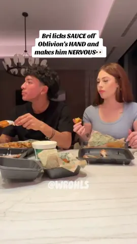 Bri licks SAUCE off Oblivion’s HAND and makes him NERVOUS👀 #oblivion #oblivionclips #brialexia #funny #mexican #viral #trending #fyp 