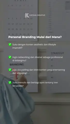 Sebagai brand owner, kamu wajib bangun personal branding. Benefitnya tidak hanya meningkatkan value kamu tapi juga akan meningkatkan kredibilitas di bidang bisnismu. Tapi apakah kamu harus mulai di semua platform social media?📱 Setiap platform social media punya “medan perang” yang berbeda. Temukan platform yang paling cocok untukmu dan mulai dari sana. Ini cara EFEKTIF yang bisa kamu lakukan untuk mulai personal branding: → Grow di satu platform lebih dulu → Add new platform untuk ekspansi Walaupun BISA saja mirroring content untuk platform tertentu. Tapi, tidak untuk semua format konten ya! 😉 . #KatovaCreative #Katova #Katofam #creativeagency #socialmediaagency #socialmediamanagement #socialmediastrategy #branding #brandingtips #personalbranding #brandstrategy #contentcreation #KatovaTips #ElevateWithKatova #fyp 