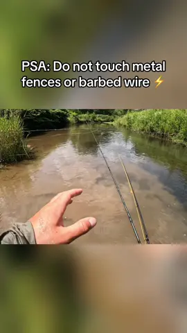 Lesson learned… regardless if I should have touched it or not there probably shouldn’t be an electric barbed fence over water?  The zap I got from this wire was strong enough to drop me to my knees in the water instantly What are your thoughts, should I have known it was electric? Do you think it should be there? Technically it is someone’s property (I wasn’t trespassing it was a public fishing stream) so I guess its up to the landowner if it’s their land?  It is a free country and it is someone’s land but it was also a public fishing stream so an interesting grey area here… What do you all think??  • •  • #fishing #publicland #privateland #debate #flyfishing #law