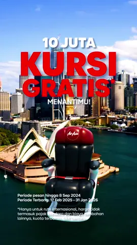 KURSI GRATIS AIRASIA is here! 🎉✈️🎟️ Buruan amanin kursi gratis*mu sebelum 8 September 2024! 😉 Buat yang tinggal di sekitar Jakarta & Tangerang, jangan lupa mampir ke KURSI GRATIS FEST di Aeon Mall BSD City buat seru-seruan 🎶, ikutin quiz, dan menangin hadiah seru 🎁! Selalu stay tuned di IG @flyairasia.id karena banyak kejutan menantimu selama periode promo ini! #KursiGratisFest #KursiGratisAirAsia #AirAsiaFreeSeats *Harga sebelum pajak bandara dan biaya tambahan lainnya, S&K berlaku @Fly AirAsia @Tony Fernandes 