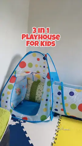 This 3 in 1 Playhouse for Kids will keep your babies and toddlers entertained. This Playhouse Tent has a Tunnel connecting it to the Mini Ball pit. All parts are detachable and washable. This is good for babies ages 1 year old and up. #giftideasforkids #playhouse #kidsplayhouse #playhouseforbabies 