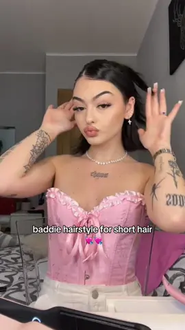 Baddie hairstyle for short hair🎀💭 #hairstyletutorial #beauty_hair #shorthair #baddiehairstyle #fy 