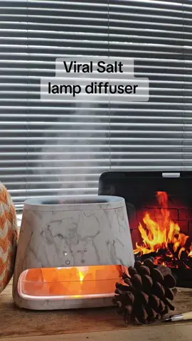 You have to get this #viral salt lamp diffuser! It looks like a mini fireplace! Perfect for decorating at Halloween time!#viralvideo #saltlamp #falldecor #falldecorating 