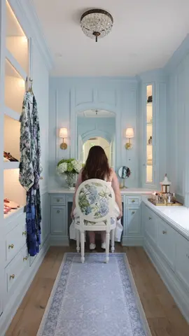 DIY closet of my dreams 🩵 #DIY #closettour #walkincloset #closet #roomtransformation #homedecor #homeproject @Benjamin Moore @Visual Comfort @Ruggable LLC @IKEACanada @IKEA #ikeapax #ikeahack #diyproject #designtok #doityourself #homesoftiktok #closetmakeover #organization #diyhome 