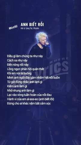 Lyrics Anh Biết Rồi - Rhyder #anhbietroi #rhyder #quanganhrhyder #anhtraisayhi #hdlyricshere #trending #xuhuong #fyp 