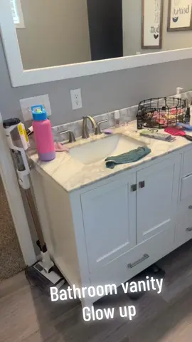 Clened out my vanity. 1/2 trashbag full of things we don’t use or need 😅. Hard to tell, but it is so much more organized! #bathroom #organizewithme #sofreshandsoclean #masterbath 
