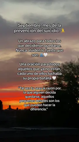 Ayudemos a crear consciencia, la salud mental no es y nunca será un juego. Sean esa persona que no deja solos a sus seres queridos, a veces el escuchar, dar un abrazo, o una “simple” muestra de cariño hará la diferencia puesto que cada uno de nosotros tenemos una historia diferente de vida.☀️🫂🎗️ #viral #foryo #vida #septiembre #mesamarillo💛 #saludmental #fypシ #paratiiiiiiiiiiiiiiiiiiiiiiiiiiiiiii #vivir #empatia #amor #cariño #amistad #aprendizaje #amorpropio♡ #lucha #valentia #destacame #lentajas #foryou #famili #hermanos #historia #volve #co #emociones #sentimientos #vivo #apoyo 🤍 #abrazo #sentirsebien #sentirsevivo #noestassolo #compañia #pideayuda #cielo #tranquilidad #ayuda #respeta #valora #prevencion #eresbueno #ideales #avanzar #apoyar #tranquilidad #senti 