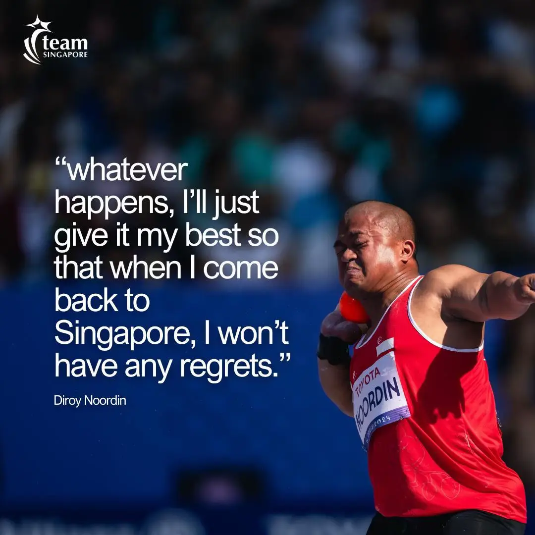 In spite of a lower back injury hindering his training and performance in Paris, Diroy’s personal mantra still pushed him to give his best.  📸: SportSG/Eng Chin An #OneTeamSG #OneTeamOneDream #teamsingapore #teamsg #paraathletics #shotput