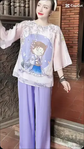 set bộ đồ lam, hoạ tiết in 3D dành cho Nữ, chất liệu voan ánh kim phối Latin mềm mát #✨ #huongshop69 #xuhuong #xuhuongtiktok #thờitrang #setboxinh #setdolam #fyp 